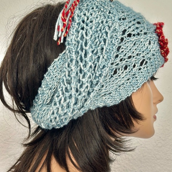 Hand Knits 2 Love Cotton Bandana Headband Scarf Lace Flower Beads Designer Sage - Picture 6 of 13